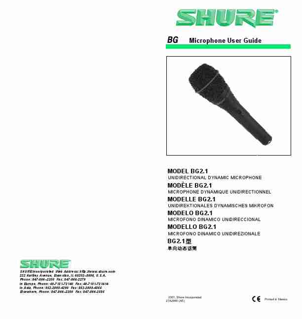 Shure Musical Instrument BG2 1-page_pdf